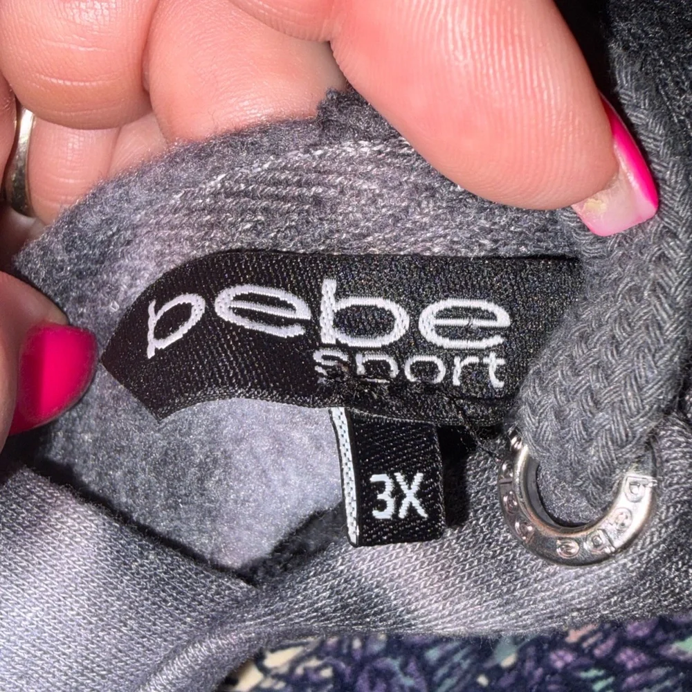 Bebe Sport Black White Tie Dye Hoodie Thumb Holes 2X & 3X